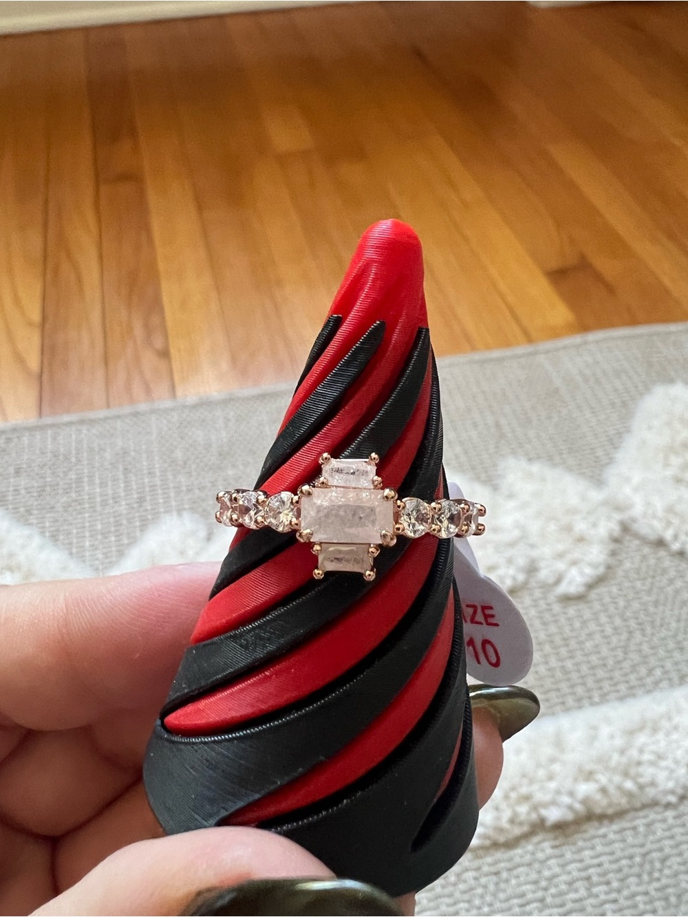 Rose Gold Pink Stone Halo Ring — Pink Center with Sparkling Accents